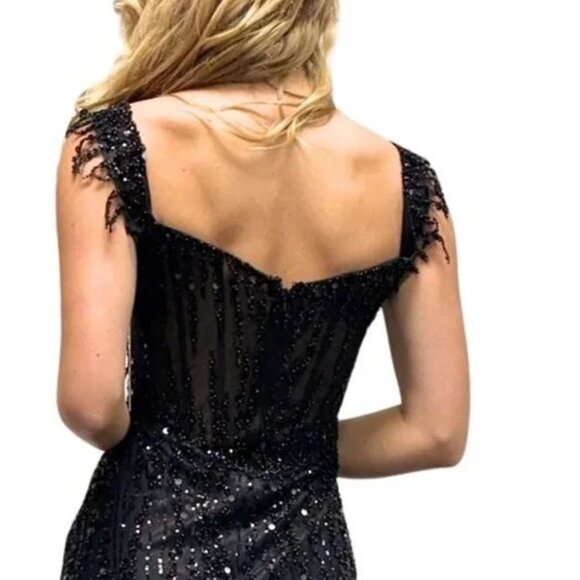 New Off Shoulder Long Ceremonial Sheath Gown w/ Sequins Embroidery & TL3043C - Picture 5 of 9